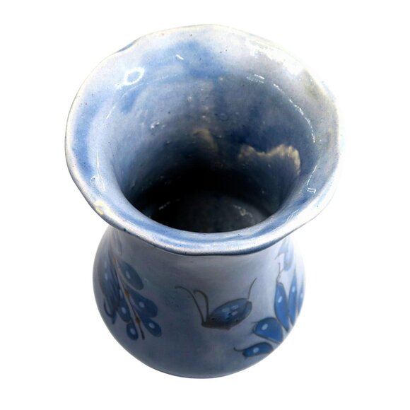 Vintage Tonalá Pottery Vase – Signed Blue Bird & Butterfly – 5.5" Mexico Art - Picture 5 of 7